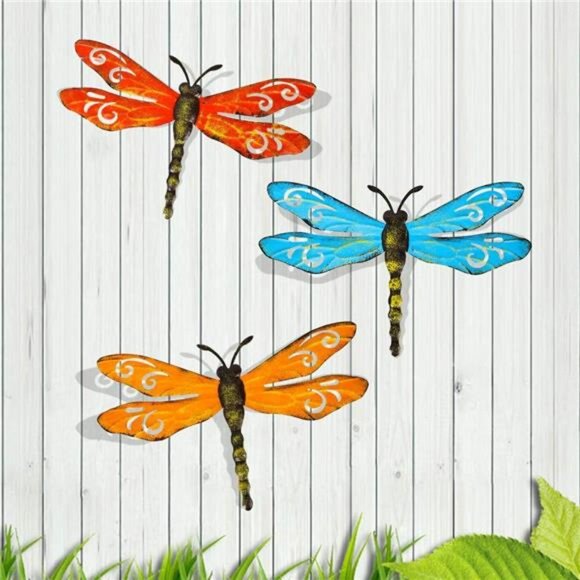 Metal Dragonfly Wall Decor Outdoor Garden Fence Art,Hanging Decorations - Picture 1 of 7